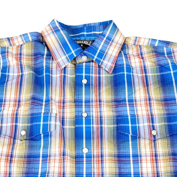 Panhandle Pearl Snap Shirt sz M Men Plaid Blue Red USA Texas Western Cowboy - Picture 8 of 11